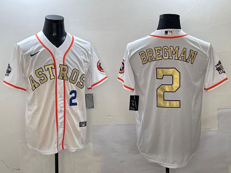 Men Houston Astros #2 Bregman White Gold Game 2025 Nike MLB Jersey style 3->houston astros->MLB Jersey